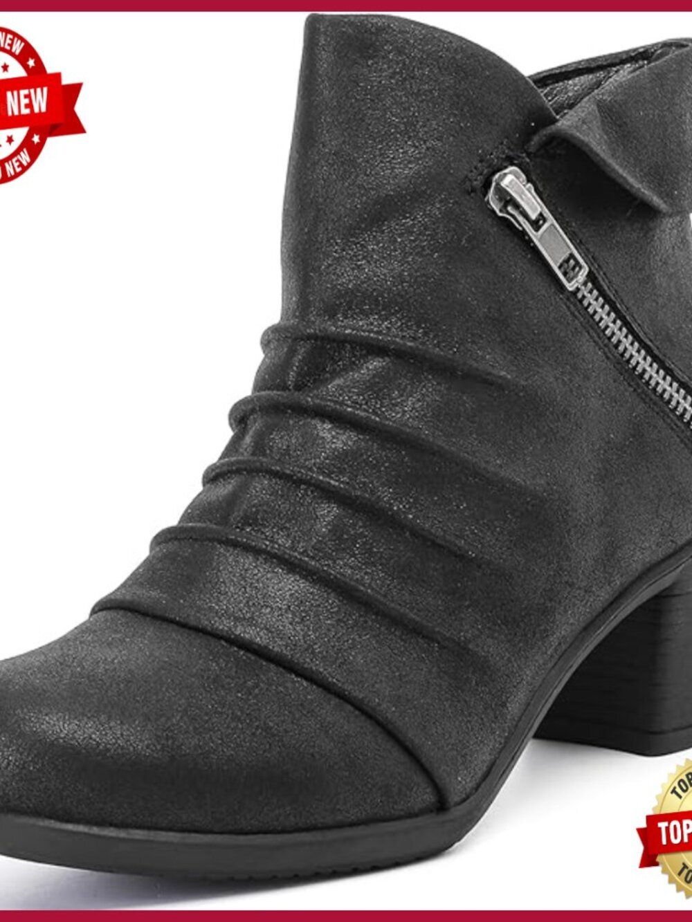 Chunky Heeled Ankle Booties Low Mid Heel Winter Fall Fashion Comfort Zip